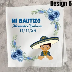 Recuerdos de Bautizo, Personalized Baptism Favors Eden Andres Custom Napkins 17x17 Polyester Cocktail Napkins with Angel Design & Custom Text for Christening