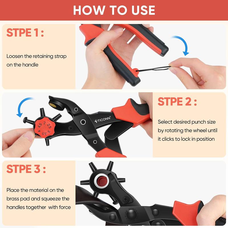 Leather Hole Punch Tool Set, Heavy Duty Multi-Size Hole Puncher Tool for Belts, Watch Bands, Plastic, Fabric
