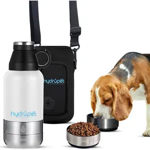 Hydropet Portable Dog Water Bottle (32 oz) - Insulated Dogs & Cats Travel Bottles, Stainless Steel - Detachable Dog Food Bowl and Water Bowl - Great for Daily Walks - Puppy Essentials & Accessories