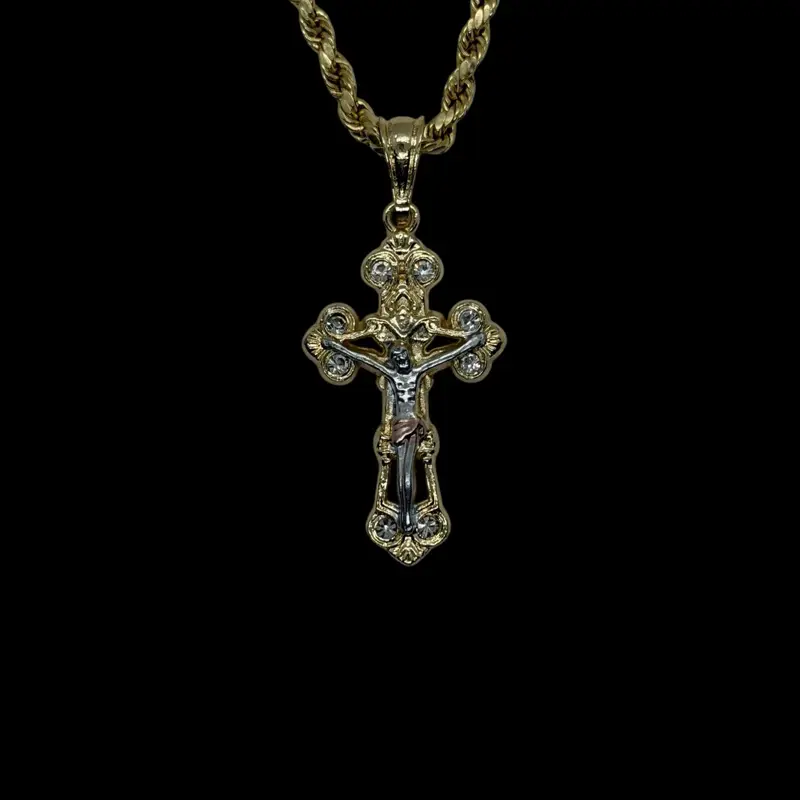 14K Gold Plated Tri Color Gold Cross Pendant