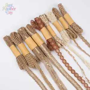 Jute Ribbon, 9 Counts/set Lace Craft Ribbon, Multipurpose Decorative Ribbon Accessories for Crafts, Gift Wrapping Ribbon, Wraping, Gifts, Party, Holiday and Rustic Wedding Decorations, Plain Lace Trim