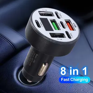 8-In-1 Car Charger, 4pd + 4 USB Outputs, Fast Charging, Multiple Protections, High Energy Conversion Low Loss, Compact Portable