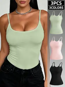 Women's U Neck Ice Silk Tank Top, Breathable & Stylish Design, Perfect for Layering & Casual Wear, Available in Multiple Colors (pack of 3)