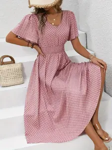 Wave Point Dress, Women's Fitted Woven Casual Spring Summer Style, Elegant Party, Trendy Streetwear, Perfect for Daily Wear, Stylish and Comfortable