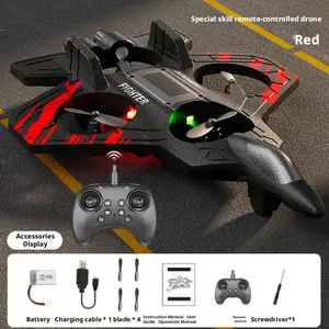 Foam Airplane Red Dual Battery Special Skill Remote Controlled Drone with Accessories Display and Charging Cable