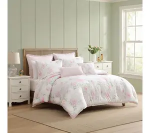 Laura Ashley Serenity Roses Pink/Green 5Pc TwinComforter Set