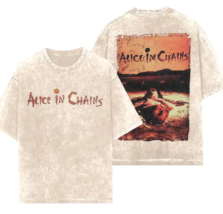 Vintage Washed Alice in Chains Graphic Oversized Tee,90s Grunge Revival Distressed Double Sided Print Rock Band Shirt,Viral TikTok Streetwear Perfect Father's Day Gift for Rock Fans Grunge Graphic Album T-Shirt Unisex Vintage Graphic T-Shirt workout tops