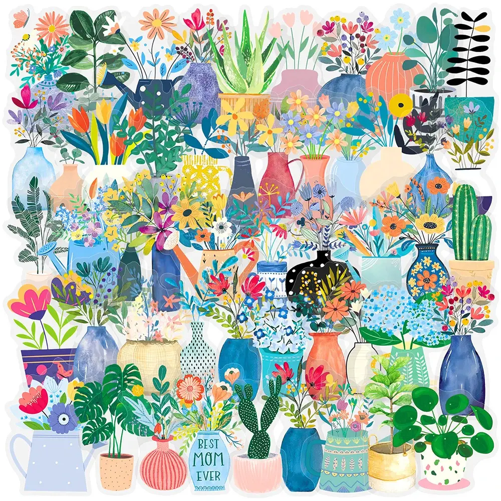 Transparent Flower Pot Plant Cartoon Sticker INS Style Kawaii Decoration Decals Toys Waterproof DIY Phone Stationery