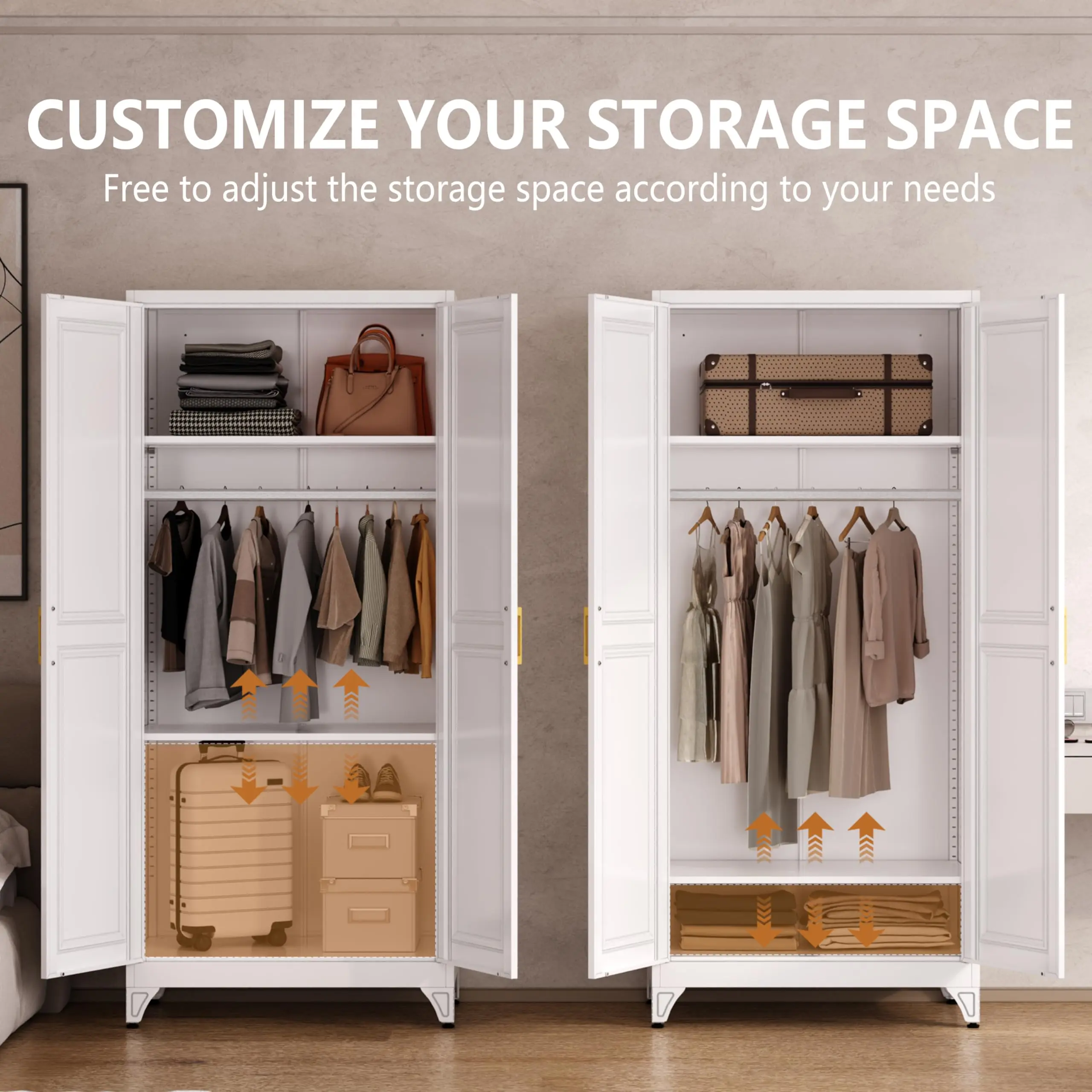 EROSOEI 71-in Metal Wardrobe Closet Organizer, Freestanding Double-Door Armoire with Hanging Rod, Adjustable Shelves for Bedroom, Laundry Room，bedroom armoire，metal armoire wardrobe closet