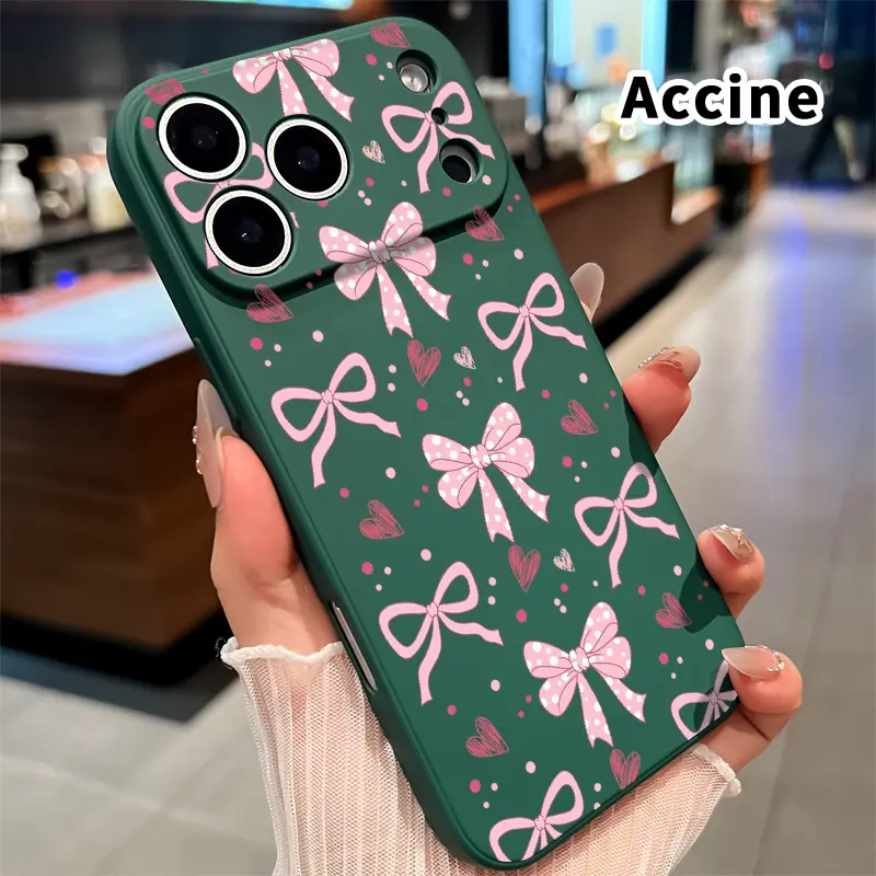 Straight Edge Phone Case for iPhone 17 16 Pro Max 15 Plus 14 13 12 11 Air XS XR E Bow Heart Delight Pattern Drop Protection Shockproof Soft Silicone smartphone Cover