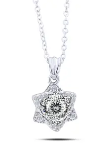 S925 Sterling Silver Synthetic Moissanite Decor Pendant Necklace with Box, Elegant Jewelry for Women, Trendy All-match & Exquisite Jewelry for Birthday Gift