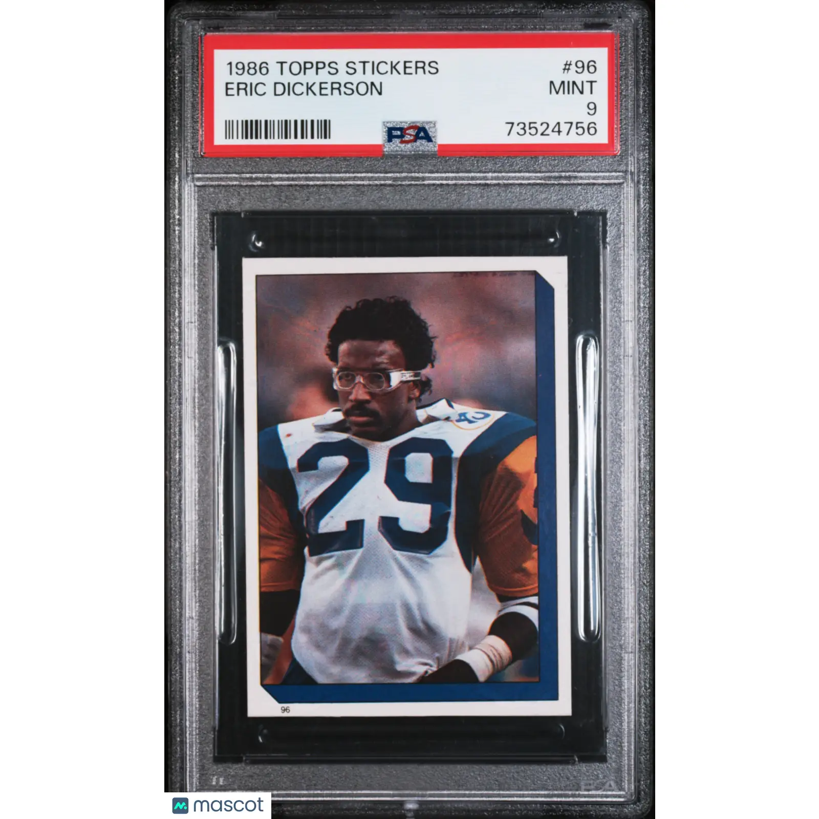Eric Dickerson PSA 1986 Topps Stickers Football #96 9 73524756