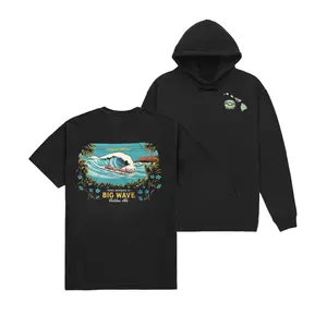 Kona Big Wave Golden Ale Surfing Graphic T Shirt 2 Sides, Tropical Frame Ocean Wave Canoe Illustration Tee, Soft Cotton Blend Shirt, Gift for Surf Lovers