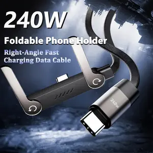 240W Braided Fast Charge Cable with Built-in Phone Stand, Type-C to Type-C, 2-in-1 Invisible Holder Charger Cable, Multi Charger Cord with Type C Multi-Angle Adjustable Stand (1.5m)