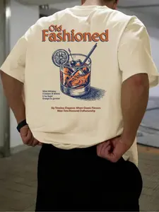 Men's Drink & Letter Print Graphic Tee, Casual Style Tee, Regular Fit Casual Short Sleeve T-shirt for Summer, Men's Top for Daily Wear, Crewneck