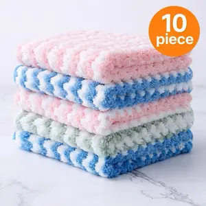 10pcs Kitchen Dishwashing Cloth, Coral Velvet Ultra-fine Fiber Dishwashing Towel, Soft Absorbent Towel, Reusable, Suitable for Kitchen, Bathroom, Car, Windows Cleaning