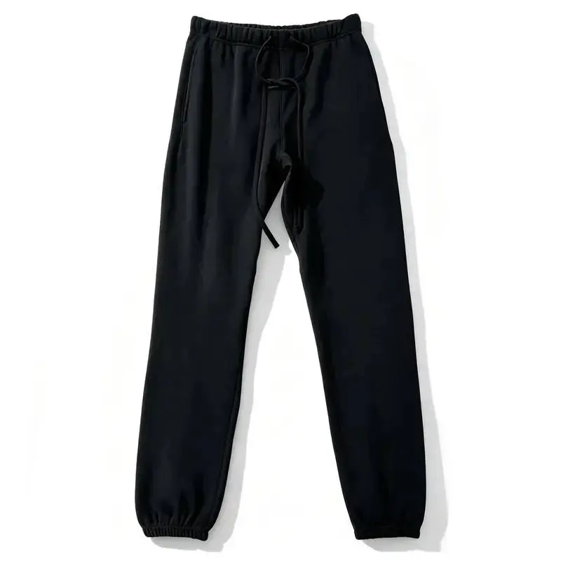Men's SS22 Style essentials Unisex Oversized Sweatpants All Black, Soft Cotton Fleece Drawstring Joggers, Streetwear Casual Loungewear