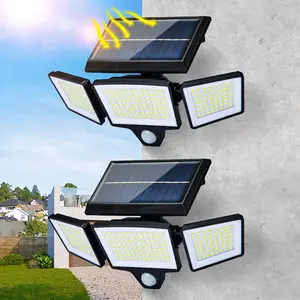 【2-Pack】Solar Motion Sensor Outdoor Light, 3-Head 300 LED Security Floodlight with Remote Control, IP65 Waterproof Adjustable Wall Lamp, Solar Powered Exterior Light for Garden, Garage, Yard, Porch, Driveway