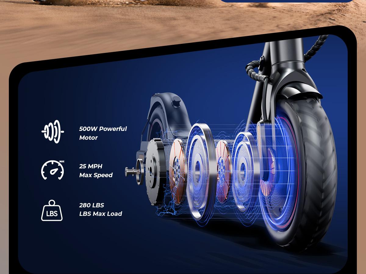 Foldable Lightweight Electric Scooter for Adults – 500W Peak Motor, 21/23 Miles Range, 18/21 MPH, 8.5" Tire & Drum Brake, App Control for Daily Commuting