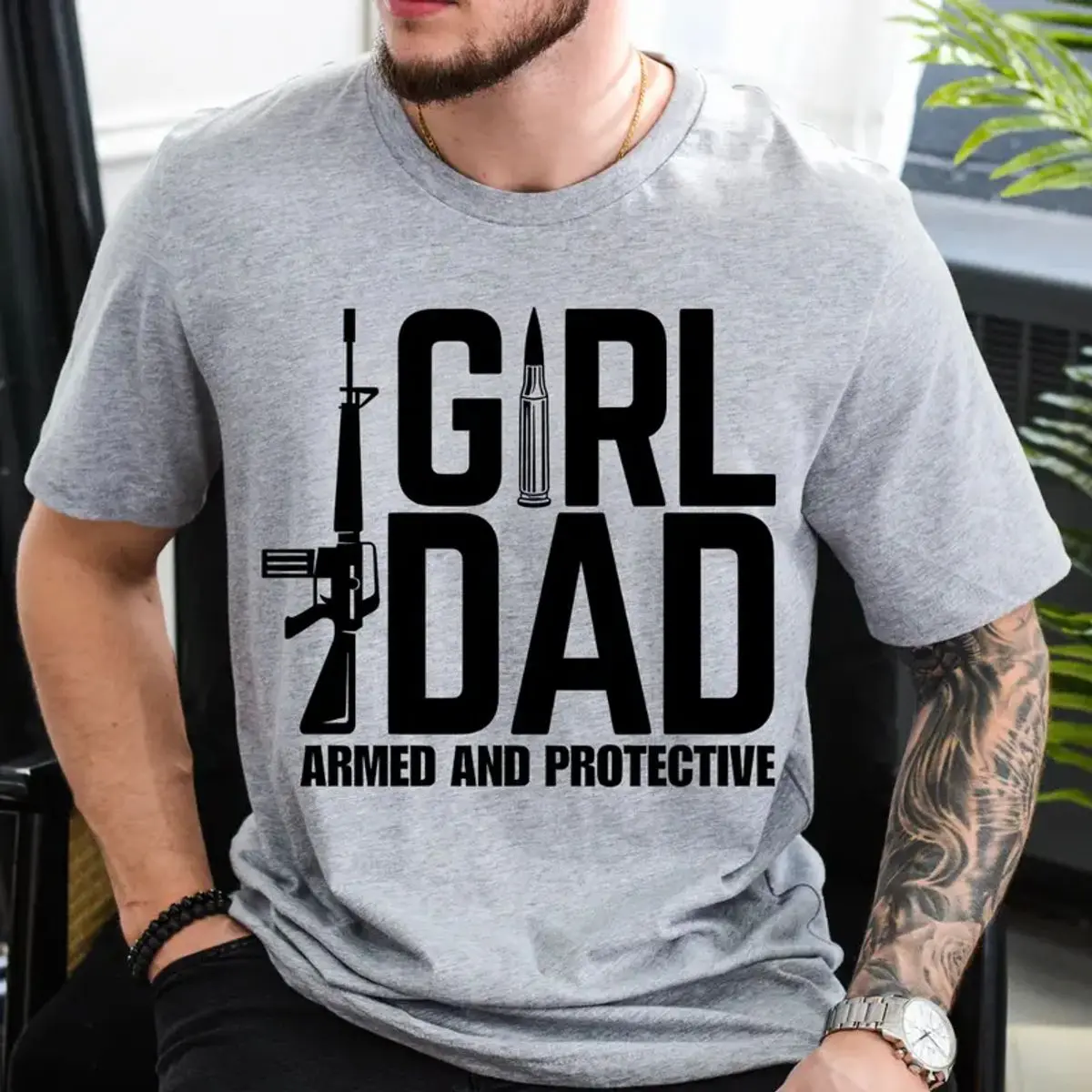 Girl Dad Armed And Protective T Shirt, Fathers Day Gift Sweatshirt, Funny Dad Hoodie, Unisex Sweater Pullover Tee
