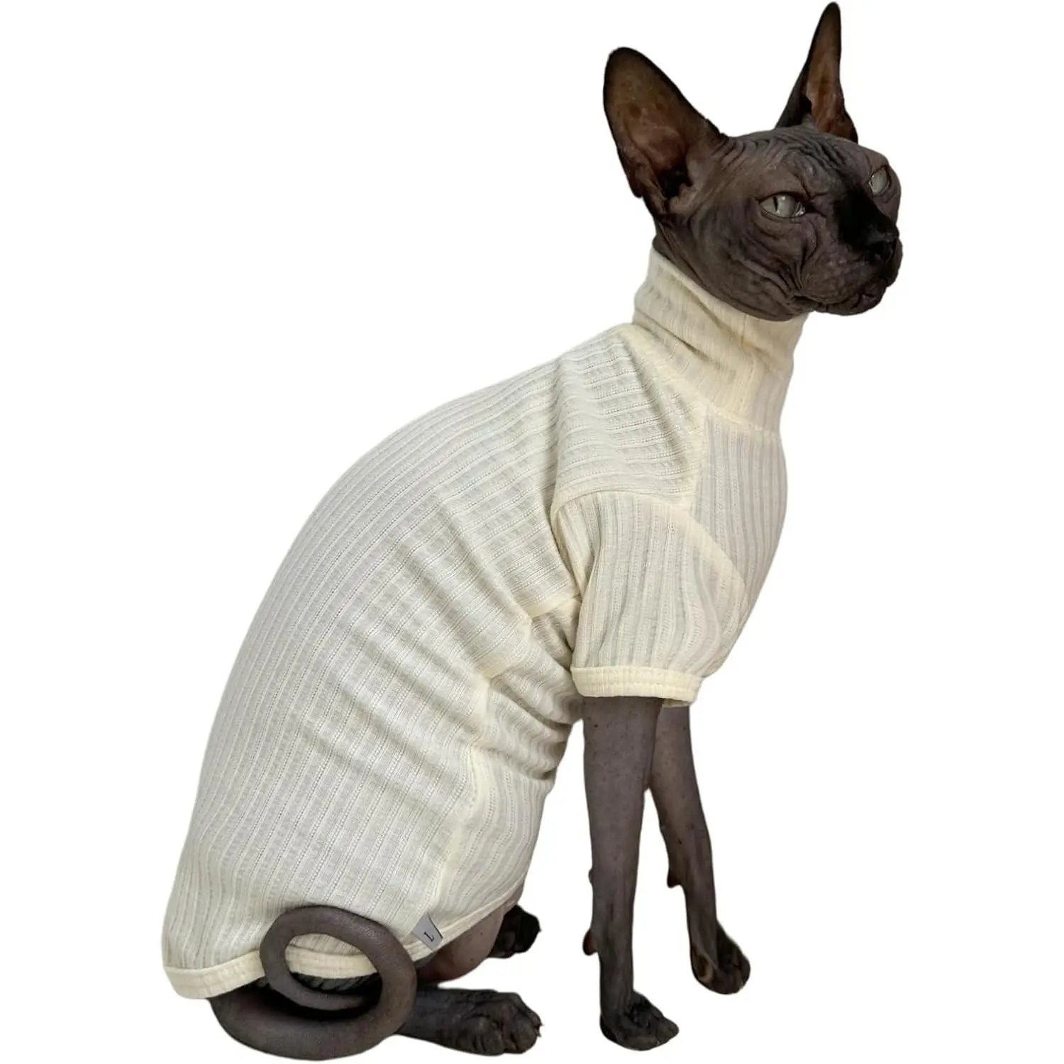 White Sphynx Cat Shirt Clothes Turtleneck Cotton Cat Sweater T-Shirts | Soft Material, Four Season Sweater, Cotton Blend