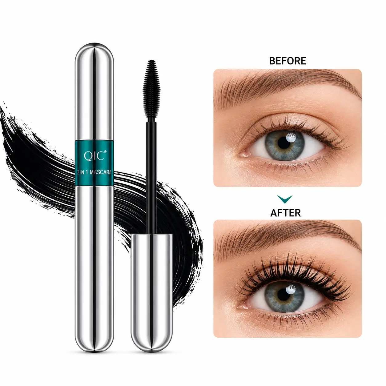 2-in-1 Type Beauty Mascara - Waterproof, Smudgeproof, Long-Lasting, Soft, No-Clump Eye Makeup for Festive Occasions, Home & Festive Party Supplies Category Gift, Cosmetics