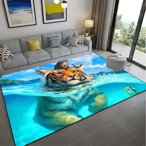 Tiger Swimming Underwater Flannel Area Rug - Creative Animal Ocean Landscape Print Soft Mat for Living Room, Non-Slip Wildlife Home Decor#TigerRug #SwimmingTigerMat #WildlifeLandscapeDecor #RealisticCarpet #NonSlipFlannelRug