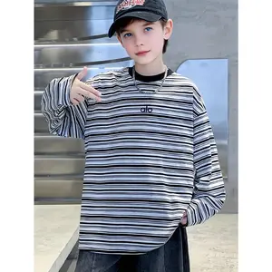 Boys' Oversized White & Black Striped Sweater Jacket - Long Sleeve Round Neck H-Line Tunic, Soft -like Stretch Fabric (No) for Spring/Fall Layering, Casual & Casual Attire - Easy-Care ' Sweater