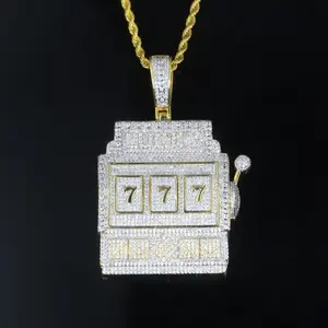 Hip hop new 777 lucky number pendant European and American street hiphop trend full of diamonds men's necklace charm initial gift birthday wed anniversary gift bracelet simple men luxury jewelry