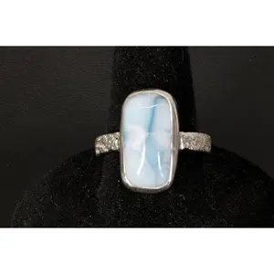 Larimar Ring With Decorative Chain-Link Ring Band