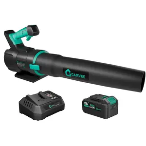 Garvee Leaf Blower Cordless - 20V Electric Leaf Blower 650CFM/200MPH & 2 Speed Modes with Charger, 1 * 4.0Ah Battery Powered, Leaf Blowers for Lawn Care, Blowing Leaves, Patio, Dust (Black & Turq 1)