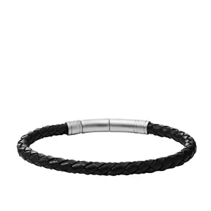 Fossil Men's Woven Black Skinny Braided Leather Bracelet
