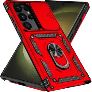 Phone Case for  Galaxy S24 Ultra Case with Kickstand and Slide Camera Cover [ Military-Grade ] Full Body Drop Tested Protective Cover (Red, Galaxy S24 Ultra 6.8)