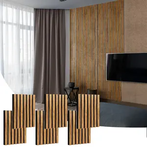 Wood Slat Wall Panel - 6 Pcs Soundproof Wood Panels for Wall and Ceiling 15.74“x11.22” Wood Wall Panels 3D Noise Sound Dampening Panels Wall Decoration - Zebrawood