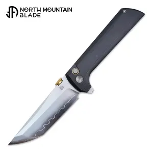 North Mountain Blade Chop 2 - Black G10 Handle Folding Knife with Thumb Disc & Button Lock - Portable EDC Utility Tool for Outdoor & Home Use