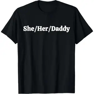 Women's Cotton Short-Sleeve Round Neck Print T-Shirt - Funny "She, Her Dad" Lesbian Pride Pronoun Slogan, Casual Streetwear Vintage Clothes, Comfortable Everyday Top