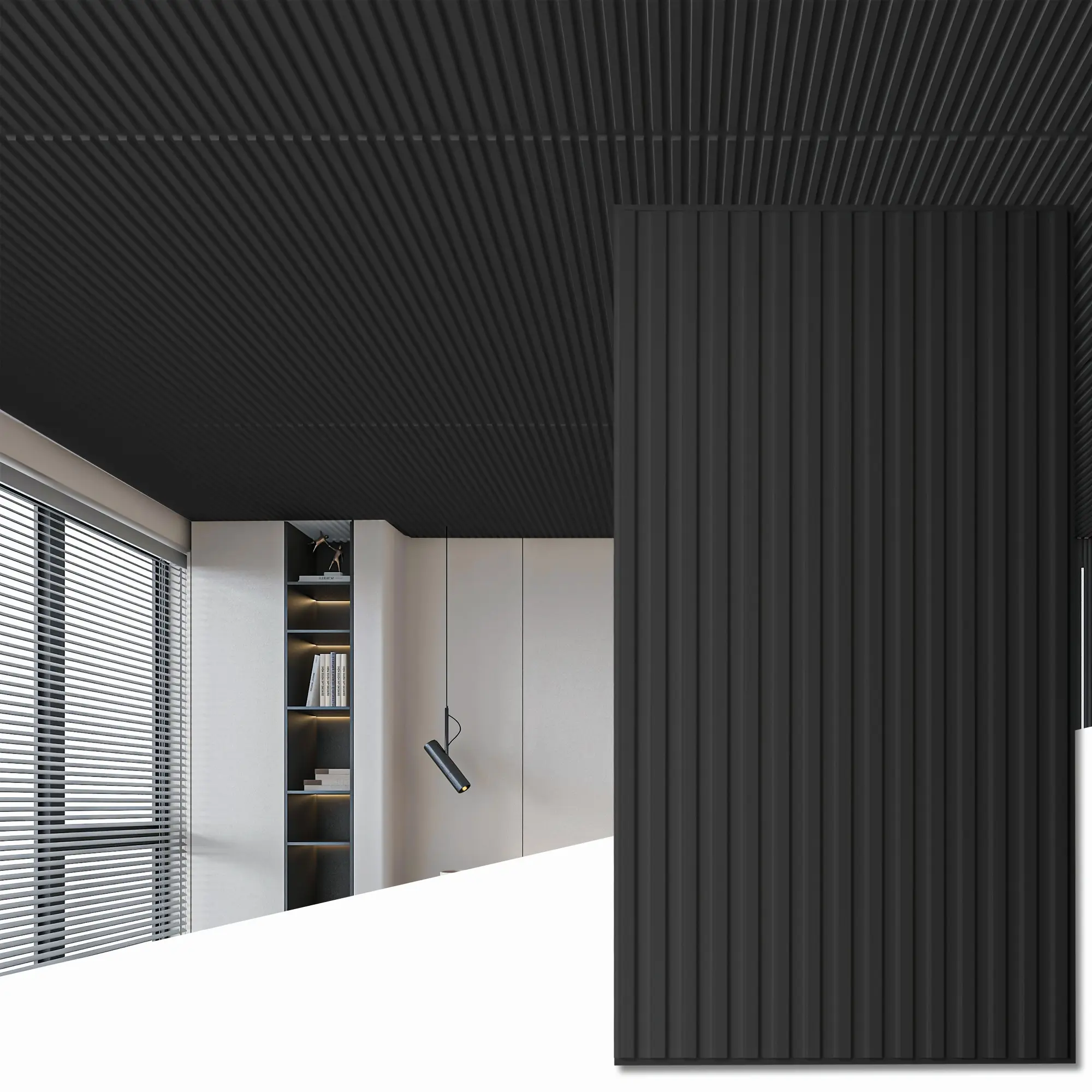 Art3d 12-Pack 2x4 ft 3D Slat Wall Panels in Black, Decorative Drop Ceiling Tiles, 96 Sq.ft/Case