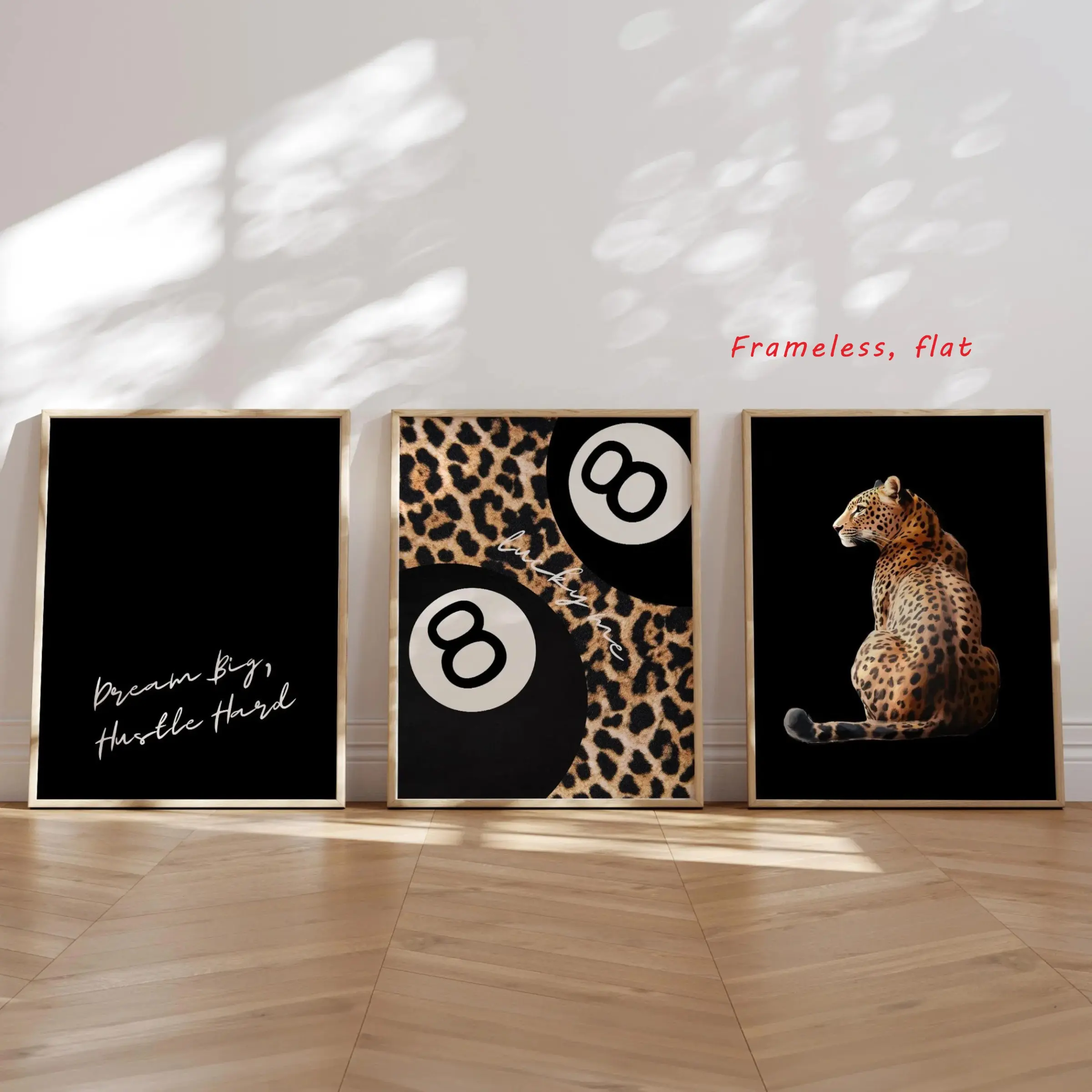 Three-Piece Set / Canvas Material Leopard Print Theme Poster Decor Black Premium Quality Canvas Prints Posters Ideal Gift for Friends and Family Frameless