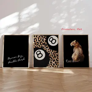 Three-Piece Set / Canvas Material Leopard Print Theme Poster Decor Black Premium Quality Posters Ideal Gift for Friends and Family Frameless