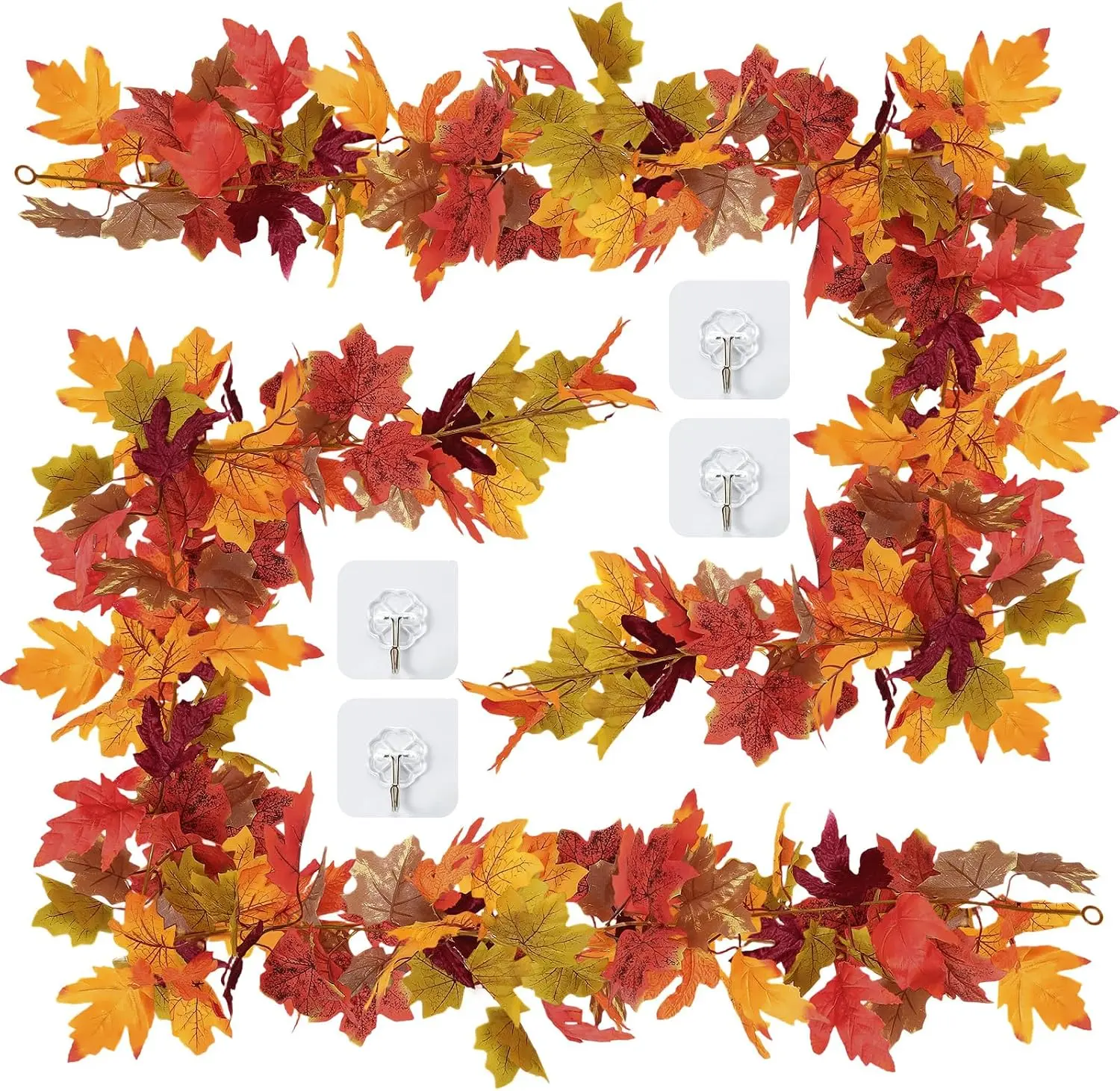 11.6Ft Artificial Maple Leaf Garland Decorations (2Pcs*5.8Ft), Orange Fall Ornament for Thanksgiving Home Decor - Mantle, Table, Bedroom Use