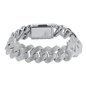 D VVS1 All Moissanite Cuban Bracelets for Women Man Hip Hop Party Fine Jewelry with Sterling Sliver Bracelet