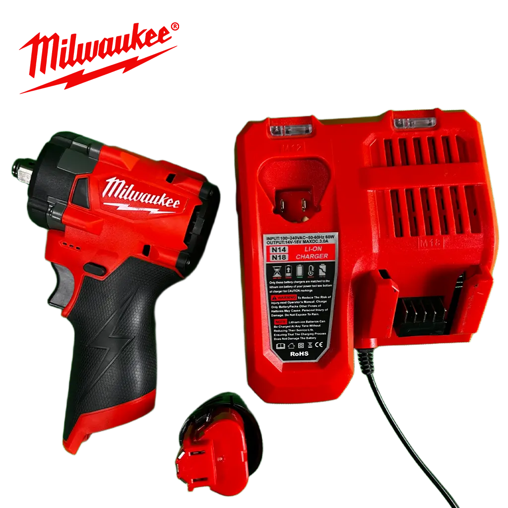 MILWAUKEE M12 1/2" Stubby Impact Wrench, 300Nm Max Torque,duty rate power high charger drill kit level dewalt cordless stepless speed mechanical use vibration control active shock lithium cordless work light energy maintenance