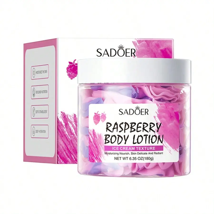 SADOER Raspberry Body Lotion Ice Cream Texture Moisturizing Nourishing Skin Defenses Radiant 6.35 OZ 180g