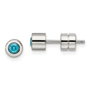 Sophia Jewelers Stainless Steel Blue CZ March Birthstone Stud Earrings