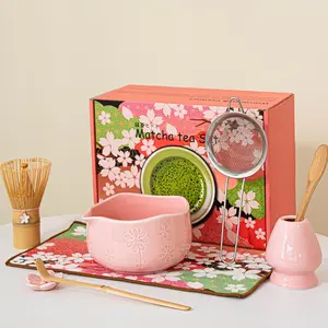 8-Pcs Matcha Whisk Set,  Matcha Set Includes Matcha Bowl, Matcha Whisk and Holder,  Scoop and  Spoon, Rest, Sifter and  Towel, Complete Matcha Kit &  for MatchaLovers