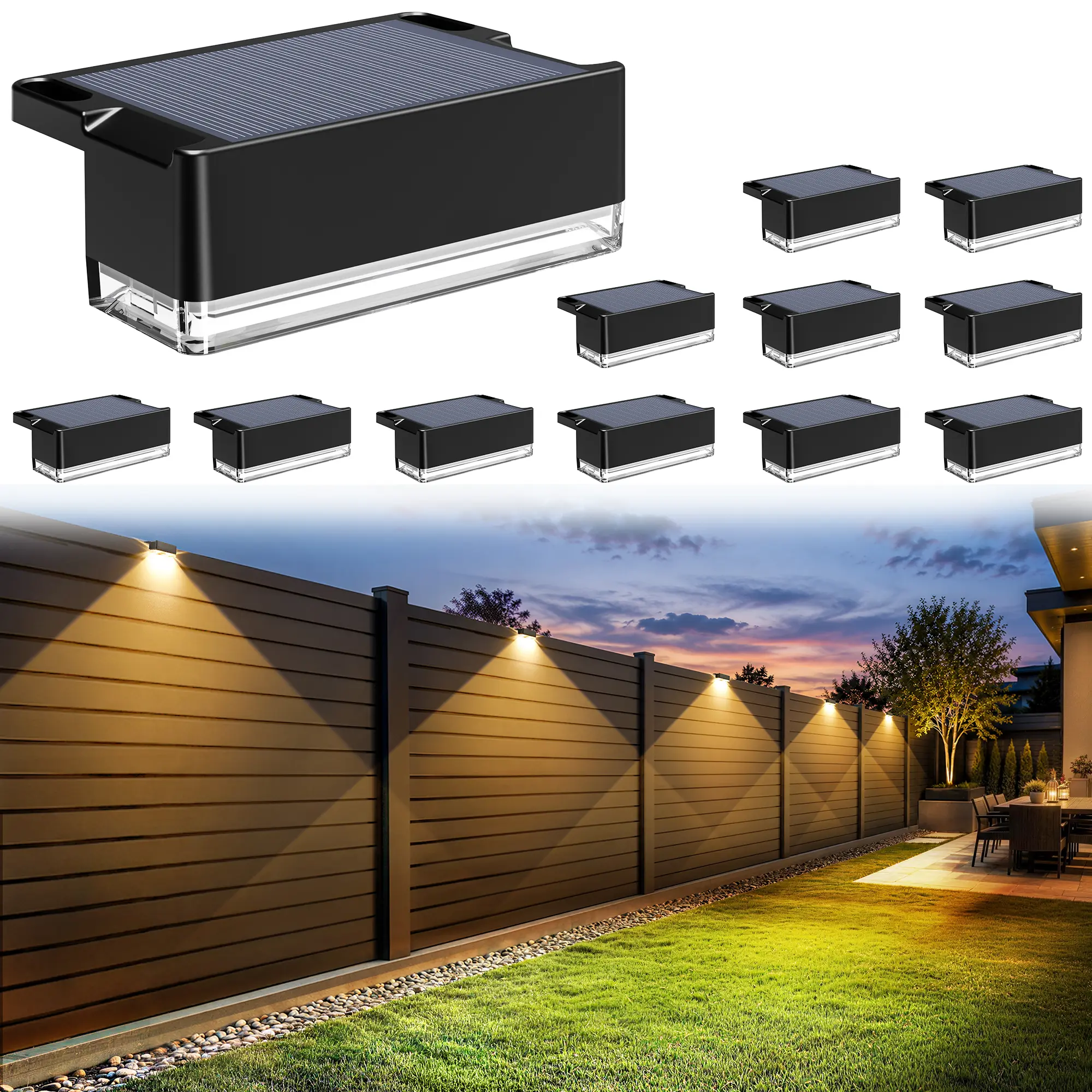 Outdoor Solar Fence Lights, 12-Pack - 3000k/4000k/6000k Color Temperatures, Waterproof for Decking & Patio (Home Improvement Lighting)