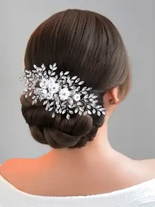 Women's Elegant Rhinestone Hair Comb with Resin Flower Decoration, Bridal Party Headpiece for Wedding Photography Events