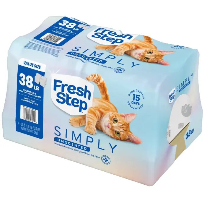 Fresh Step Simply Multi-Cat Clumping Cat Litter, Unscented, 38 lb, Easy Pour Pouches (4 Pack)