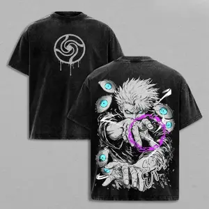 ''Six Eyes Limitless'' Gojo Satoru Vintage Washed Oversized T-Shirt – Jujutsu Kaisen Anime Graphic Tee, Anime Streetwear Apparel, Soft Cotton Casual Unisex Top，Jujutsu Kaisen anime merchandise