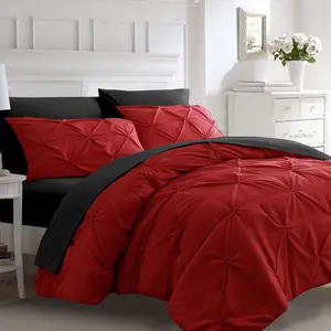 7pc King Size Comforter with, Pintuck 7 Sets Red and Black, Pinch Pleating a Bag with Comforters (Red and Black,King)